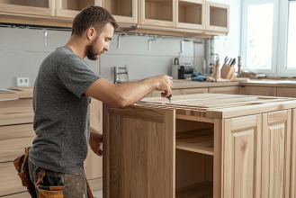 Wood, kitchen cabinet worker